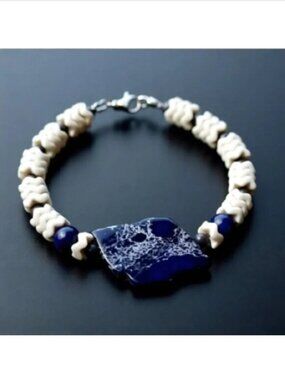 Navy Blue Sea Sediment Jasper & Lapis Lazuli Bracelet | Natural Howlite